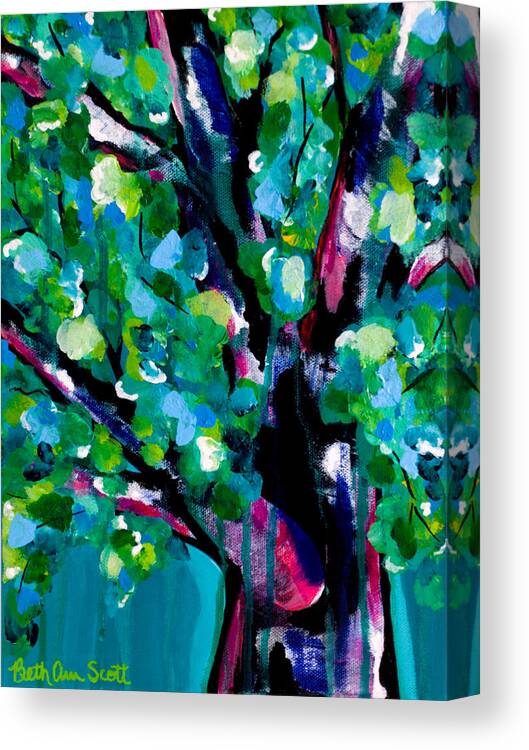 Tree Canvas Print featuring the painting Singing in the Rain by Beth Ann Scott