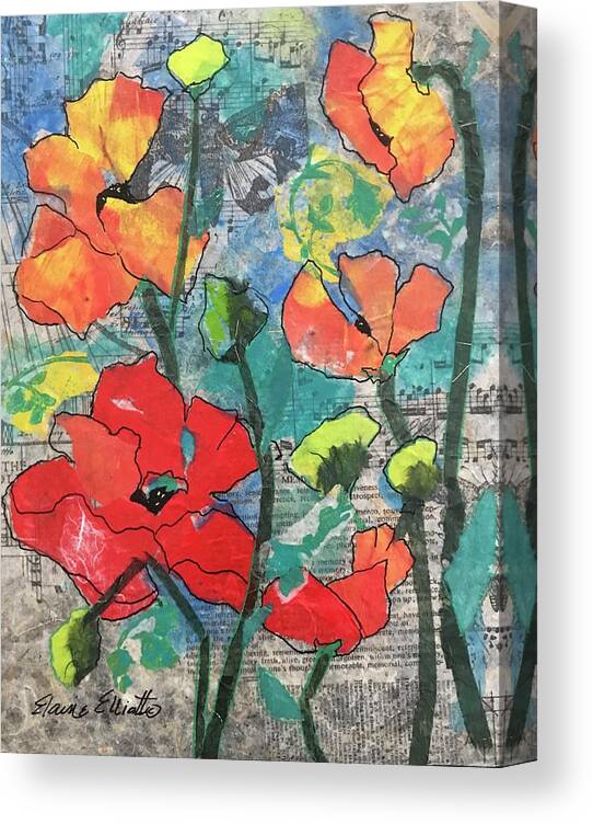 Poppies Canvas Print featuring the painting Singing poppies by Elaine Elliott