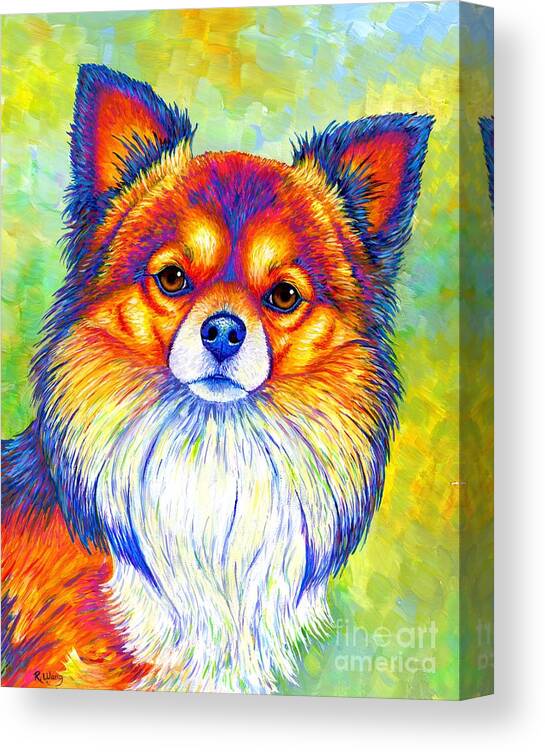 Chihuahua Canvas Print featuring the painting Small and Sassy - Colorful Rainbow Chihuahua Dog by Rebecca Wang