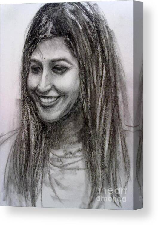 Sketch Canvas Print featuring the painting Smile by Asha Sudhaker Shenoy