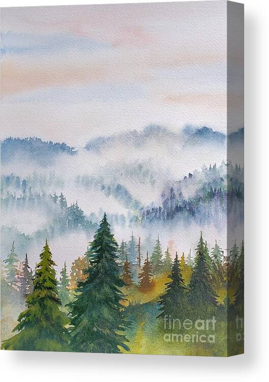 Trees Canvas Print featuring the painting Smoke in the Mountains 1 by Lisa Debaets