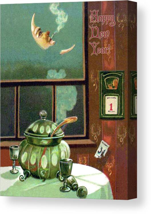 Smoke Canvas Print featuring the digital art Smoking Moon After New Year Party by Long Shot