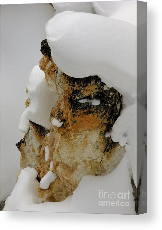 Rock Canvas Print featuring the photograph Snowy Rock Face by Kae Cheatham