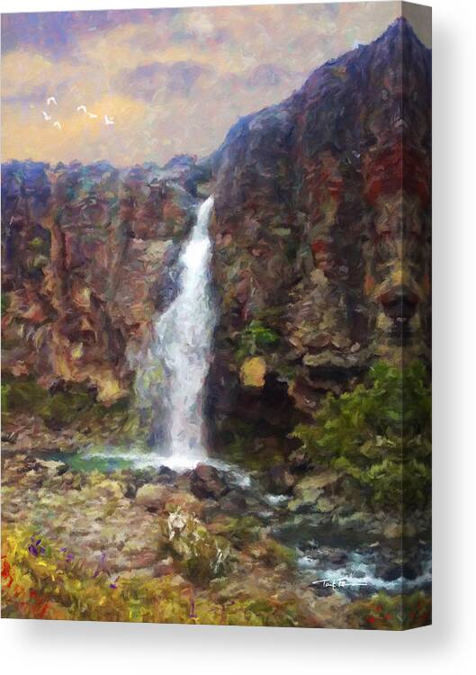 Landscape Canvas Print featuring the painting Southern Falls, New Zealand by Trask Ferrero