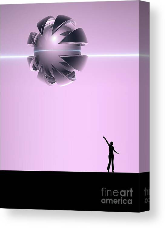 Ufo Canvas Print featuring the digital art Spaceship In The Sky by Phil Perkins