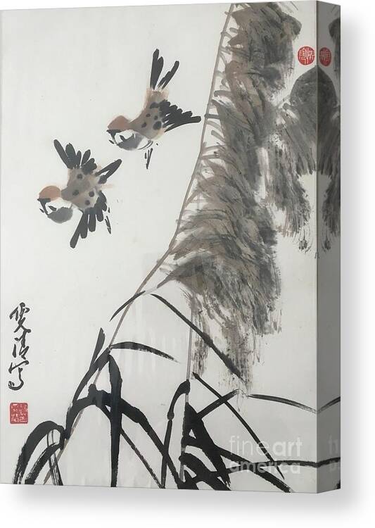 Bird Canvas Print featuring the painting Spring Coming by Carmen Lam