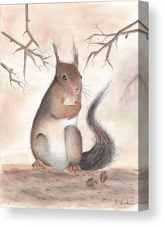 Squirrel Canvas Print featuring the painting Squirrel by Bob Labno