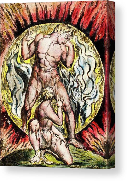 To Justify The Ways Of God To Men Canvas Print featuring the painting Stepping out of the Sun from Milton a Poem, To Justify the Ways of God to Men by William Blake