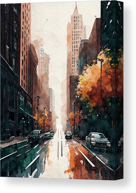 Chicago Canvas Print featuring the painting Streets of Chicago I by Naxart Studio