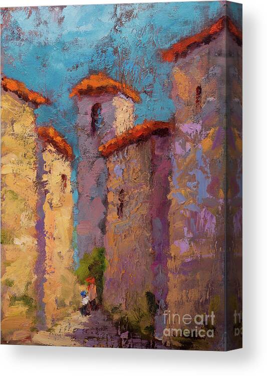Architecture Canvas Print featuring the painting Morning Stroll by Radha Rao