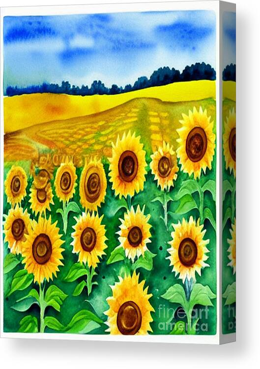 Sunflower Field Canvas Print featuring the digital art Sunflower Field by Carol Riddle