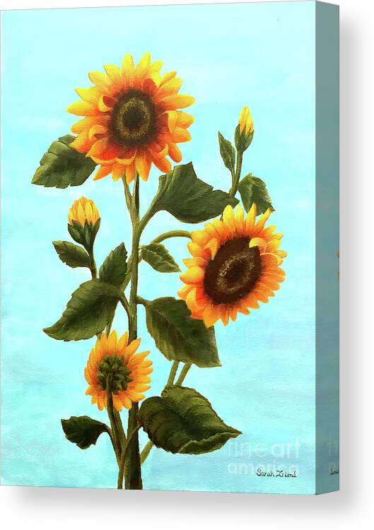 Portrait Canvas Print featuring the painting Sunflowers on Blue by Sarah Irland