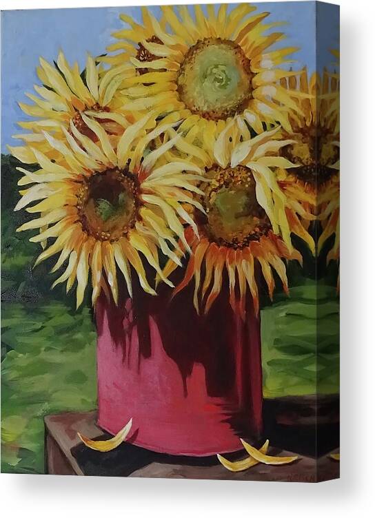 Sunflowers Canvas Print featuring the painting Sunny Disposition by Outre Art Natalie Eisen