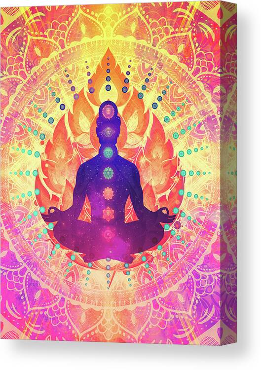 Chakra Canvas Print featuring the digital art Sunrise Zen Chakra Yoga Meditation by Cameron Gray