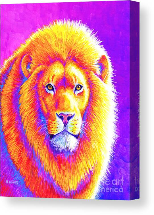 Lion Canvas Print featuring the painting Sunset on the Savanna - African Lion by Rebecca Wang