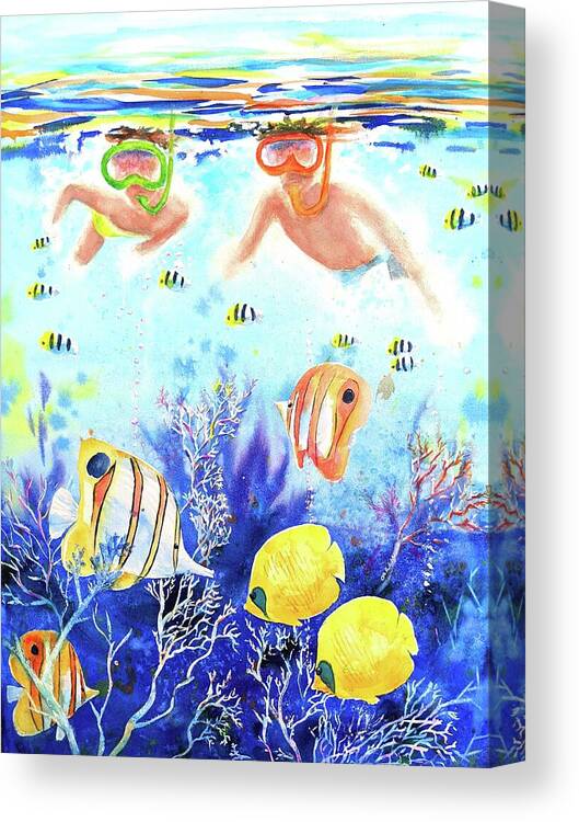 Underwater Canvas Print featuring the painting Swimming with the Fish by Carlin Blahnik CarlinArtWatercolor