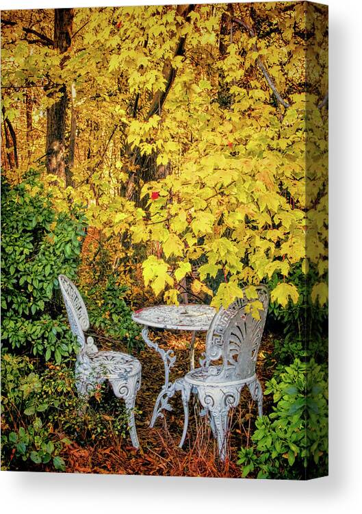 Autumn Canvas Print featuring the photograph Table for Two in Autumn by Ola Allen