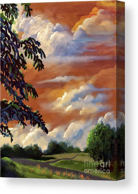 Sunset Canvas Print featuring the digital art Taking A Stroll At Dusk by Lois Bryan