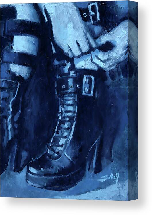 Gothic Canvas Print featuring the painting Tangence Variation en bleu by Sv Bell
