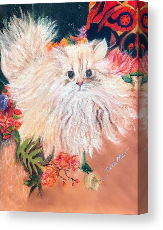 Persian Cat Canvas Print featuring the pastel Tawny by Juliette Becker