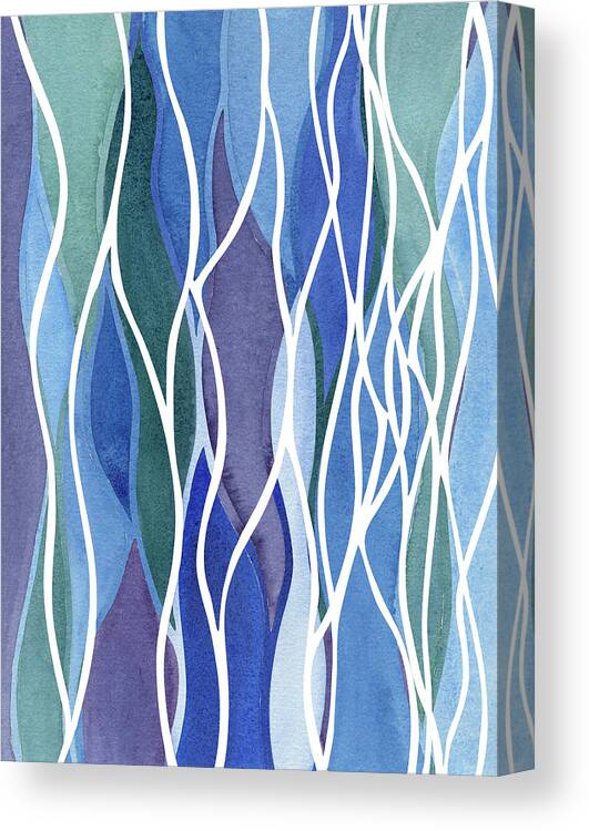 White Lines Canvas Print featuring the painting Teal And Blue White Organic Lines Watercolor Waterfall Batik Style Decor I by Irina Sztukowski
