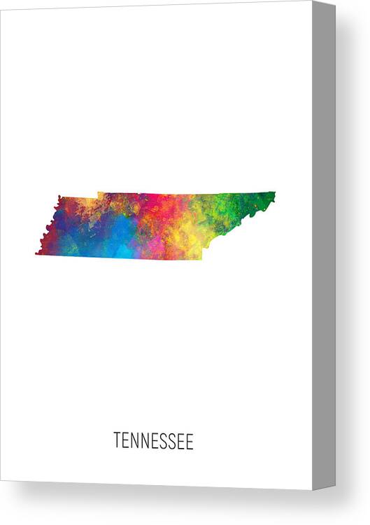 Tennessee Canvas Print featuring the digital art Tennessee Watercolor Map #07 by Michael Tompsett