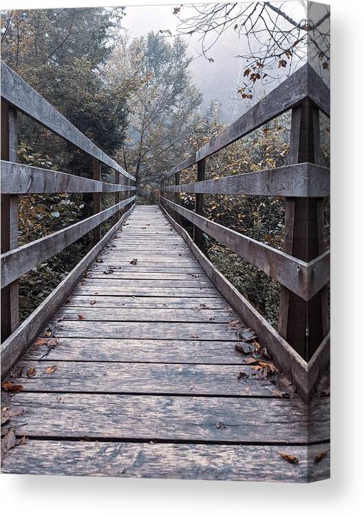 Fall Canvas Print featuring the photograph The Bridge Into The Fog by Claudia Zahnd-Prezioso