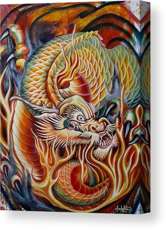 Dragon Canvas Print featuring the painting The Fire Dragon by Ruben Archuleta - Art Gallery