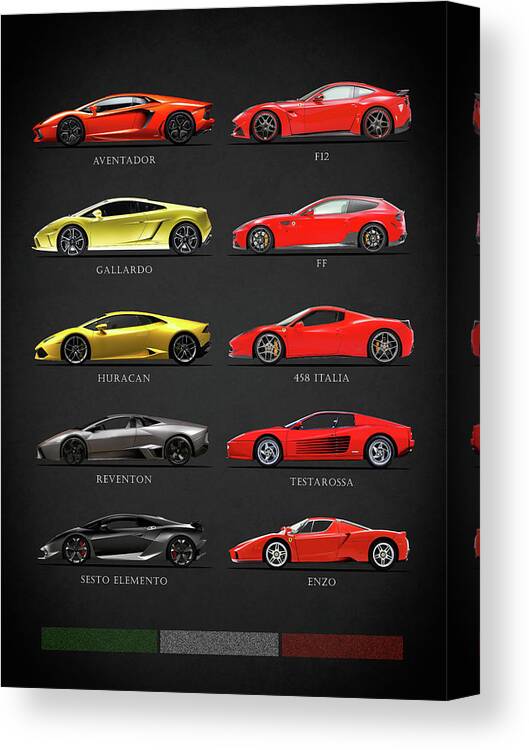 Ferrari Canvas Print featuring the photograph The Italian Job 2 by Mark Rogan