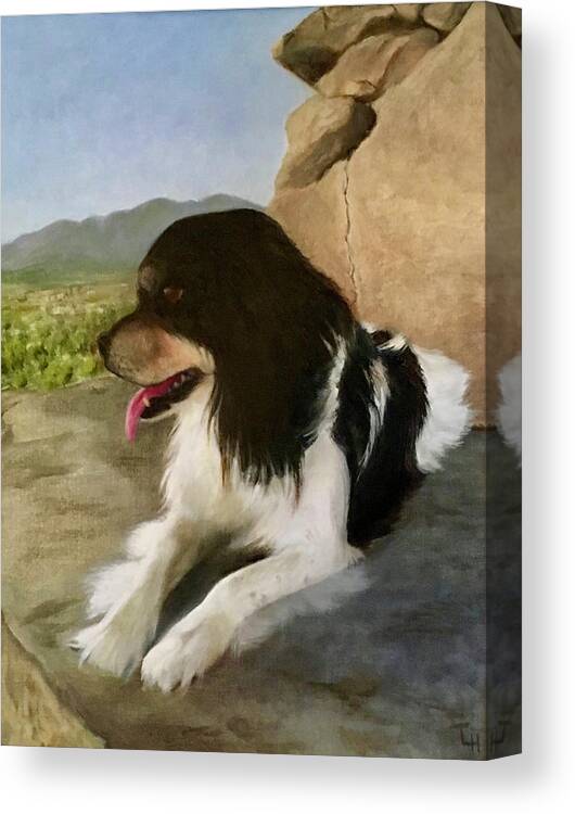 Cavalier King Charles Spaniel Canvas Print featuring the painting The King on the Mountain by Tracy Hutchinson