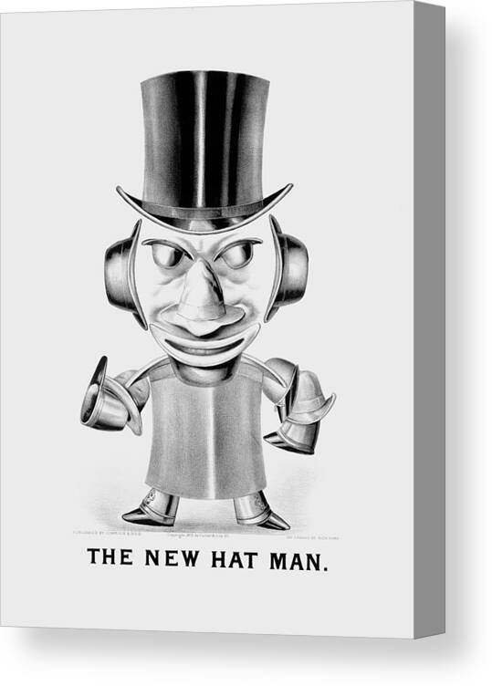 Hats Canvas Print featuring the drawing The New Hat Man - Vintage Currier and Ives - 1875 by War Is Hell Store