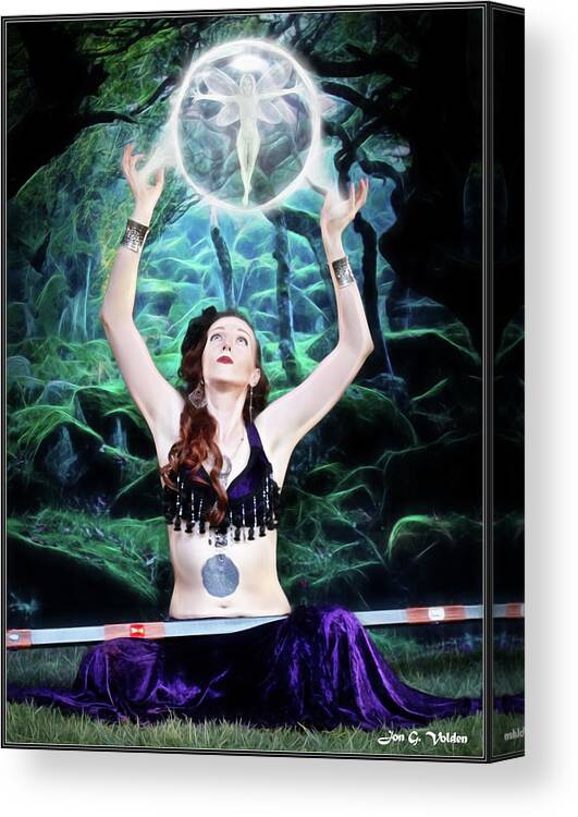 Sorceress Canvas Print featuring the photograph The sorceress spells and fairy by Jon Volden