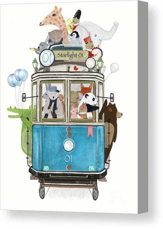 Nursery Art Canvas Print featuring the painting The Starlight Tram by Bri Buckley