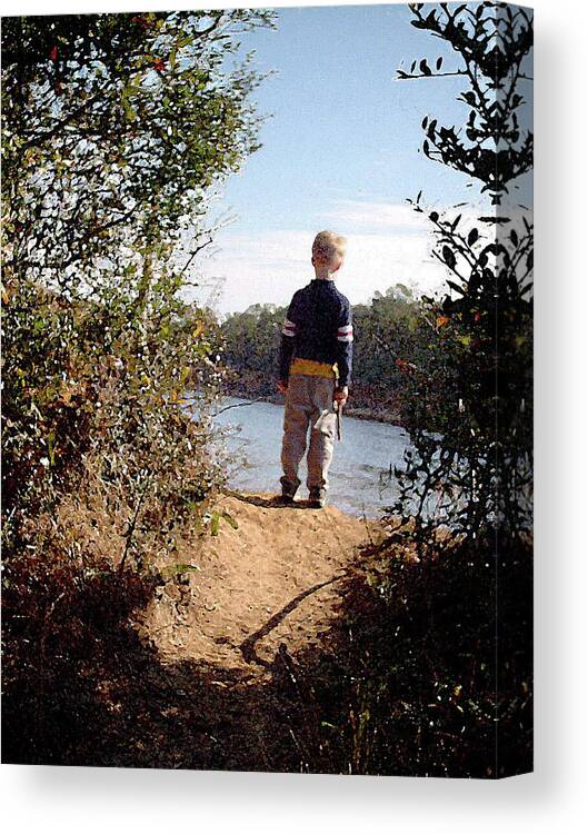 Poohsticks Canvas Print featuring the photograph Throwing Stick into the River by WAZgriffin Digital