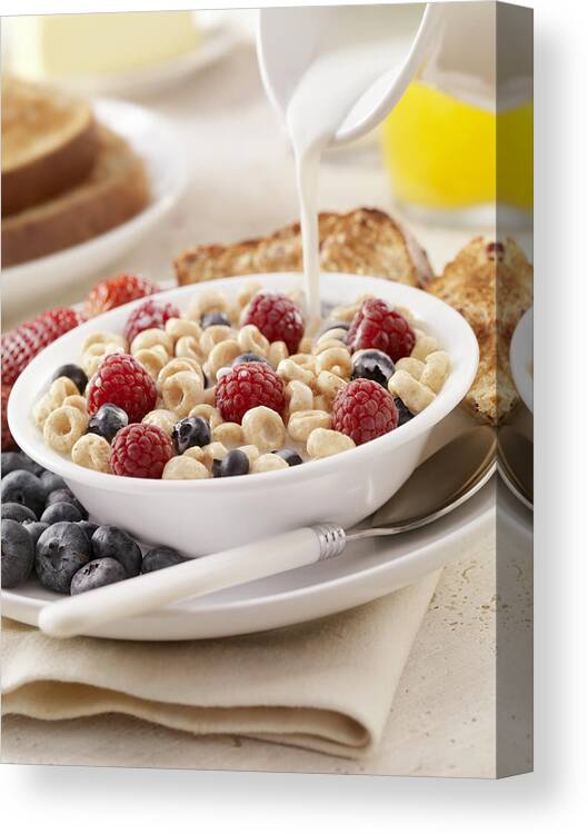 Concepts & Topics Canvas Print featuring the photograph Toasted Oat Breakfast Cereal by LauriPatterson