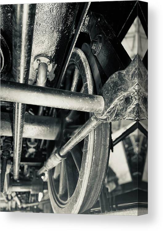 Train Parts Canvas Print featuring the photograph Train Undercarriage Wheel by Roxy Rich