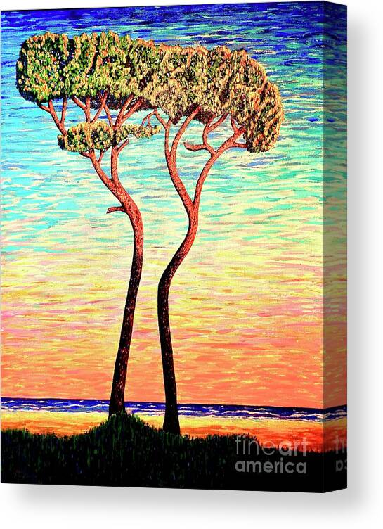 Seascape Canvas Print featuring the painting Two.Sunrise. by Viktor Lazarev