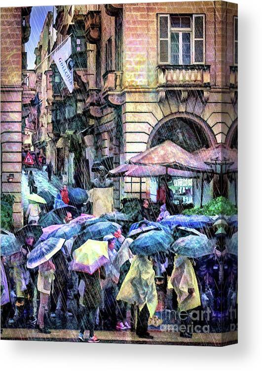 Valletta Canvas Print featuring the digital art Umbrellas in Valleta by Jennie Breeze