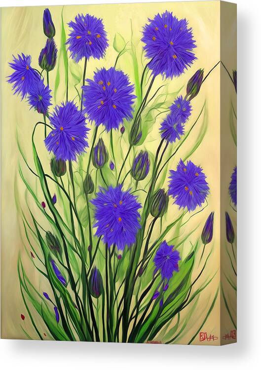 Bright Canvas Print featuring the digital art Vibrant Blue Flowers Bouquet. by Long Shot
