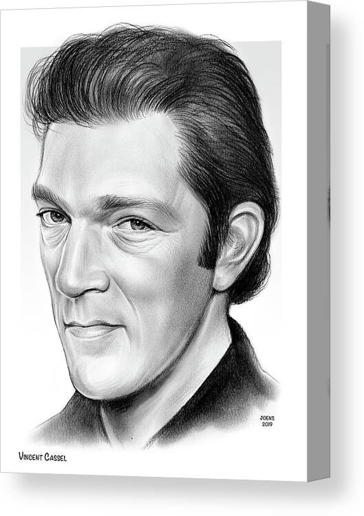 Vincent Cassel Canvas Print featuring the drawing Vincent Cassel by Greg Joens