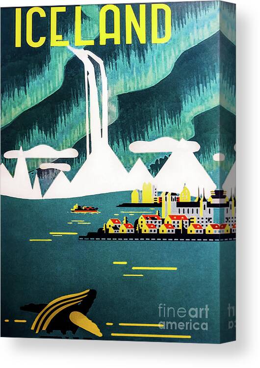 Iceland Canvas Print featuring the drawing Vintage Iceland Travel Poster 2 by M G Whittingham