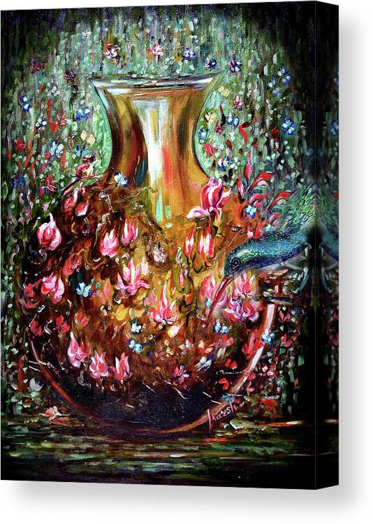 Pots And Flowers Canvas Print featuring the painting Vintage - Wild - Nature by Harsh Malik