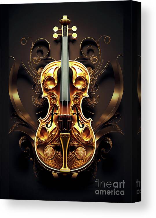 Violin Canvas Print featuring the digital art Violin In Gold by Mark Ashkenazi