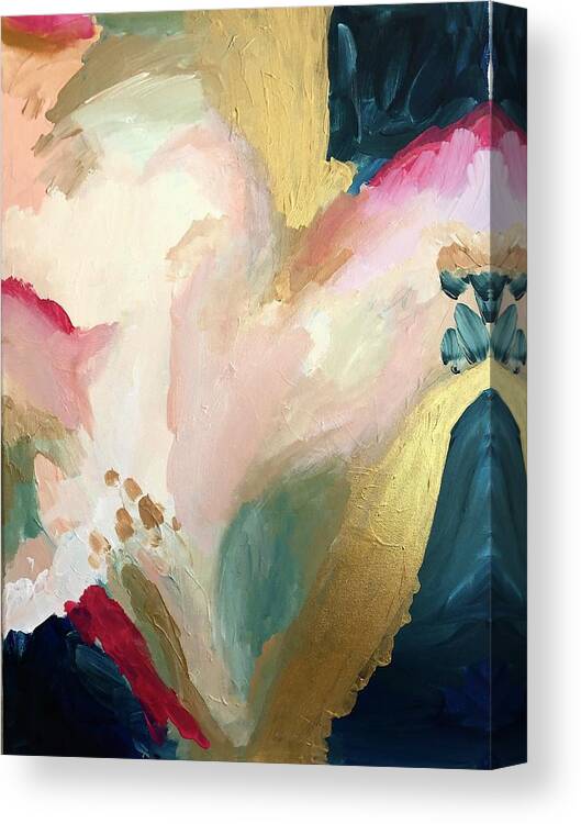 Bright Gold Blue Pink White Abstract Paint Home Decor Pretty Art Canvas Print featuring the painting Vivacious by Meredith Palmer