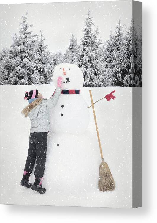 Winter Canvas Print featuring the mixed media We Can Build a Snowman by Lori Deiter