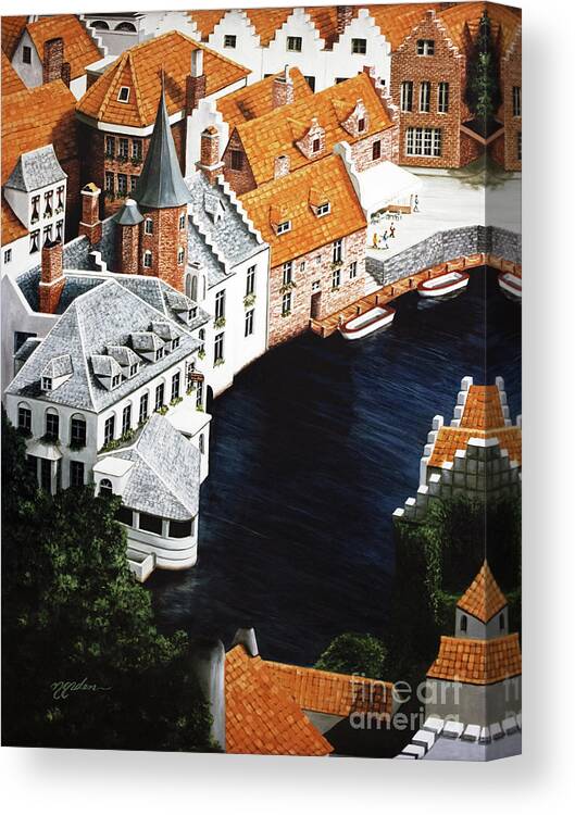 Bruges Canvas Print featuring the painting WHERE THE RIVER BENDS - Prints-Decor-More by Mary Grden