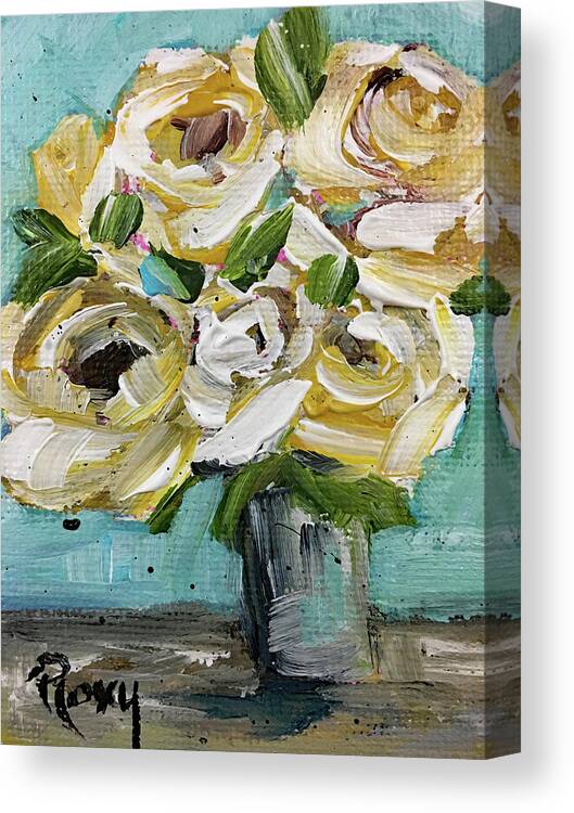 Roses Canvas Print featuring the painting White Roses in a Vase by Roxy Rich