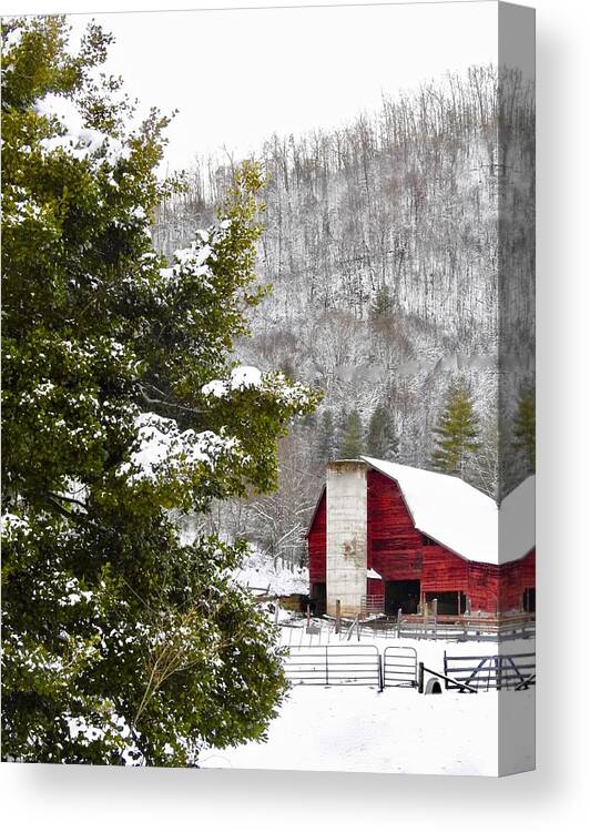 Winter Barn Canvas Print featuring the photograph Winter Barn by Kathy Chism