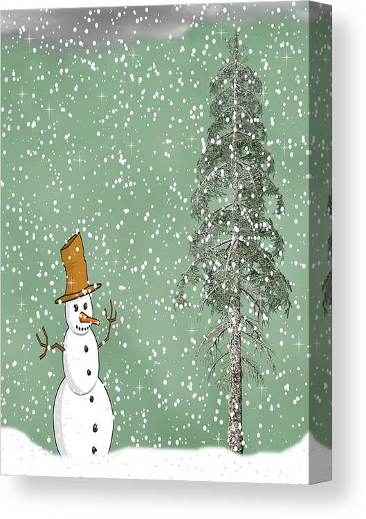Snowman Canvas Print featuring the mixed media Winter Scene With Snowman 5 by David Dehner