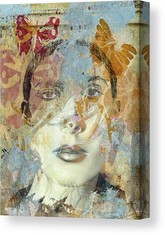 Woman Canvas Print featuring the digital art With butterflies by Gabi Hampe